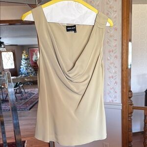 Giorgio Armani Tan Draped Sleeveless Blouse